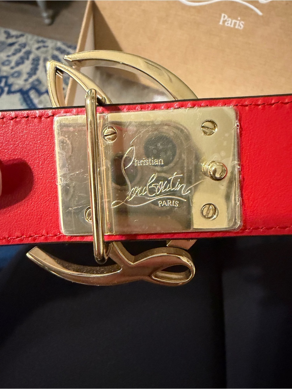 Christian Louboutin Black Leather Belt with Gold Signature Buckle - Picture 9 of 11
